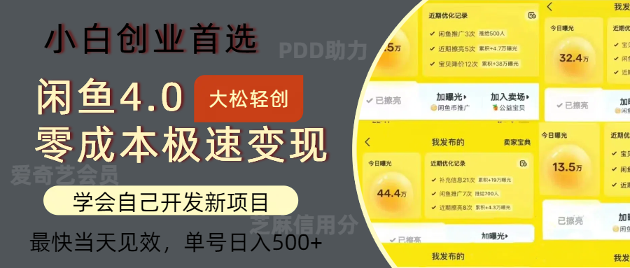 闲鱼0成本极速变现项目，多种变现方式，单号日入500+最新玩法-天下副业