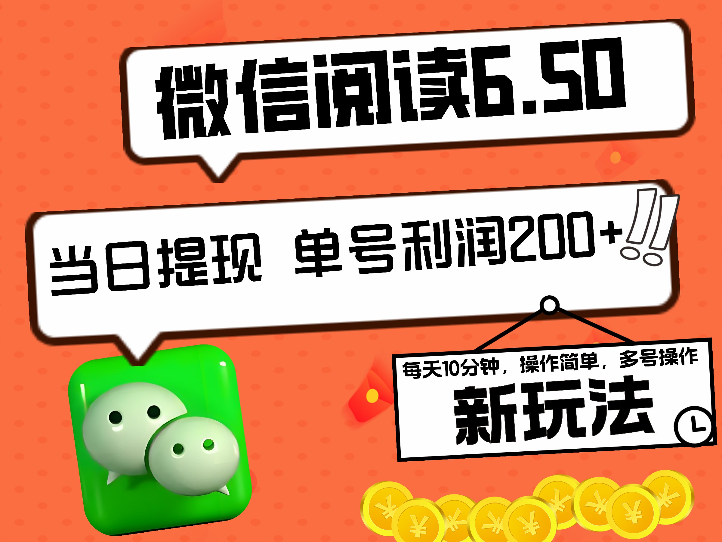 2024最新微信阅读6.50新玩法，5-10分钟 日利润200+，0成本当日提现，可矩阵多号操作-天下副业