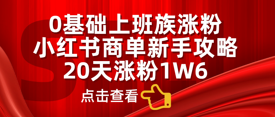 0基础上班族涨粉，小红书商单新手攻略，20天涨粉1.6w-天下副业