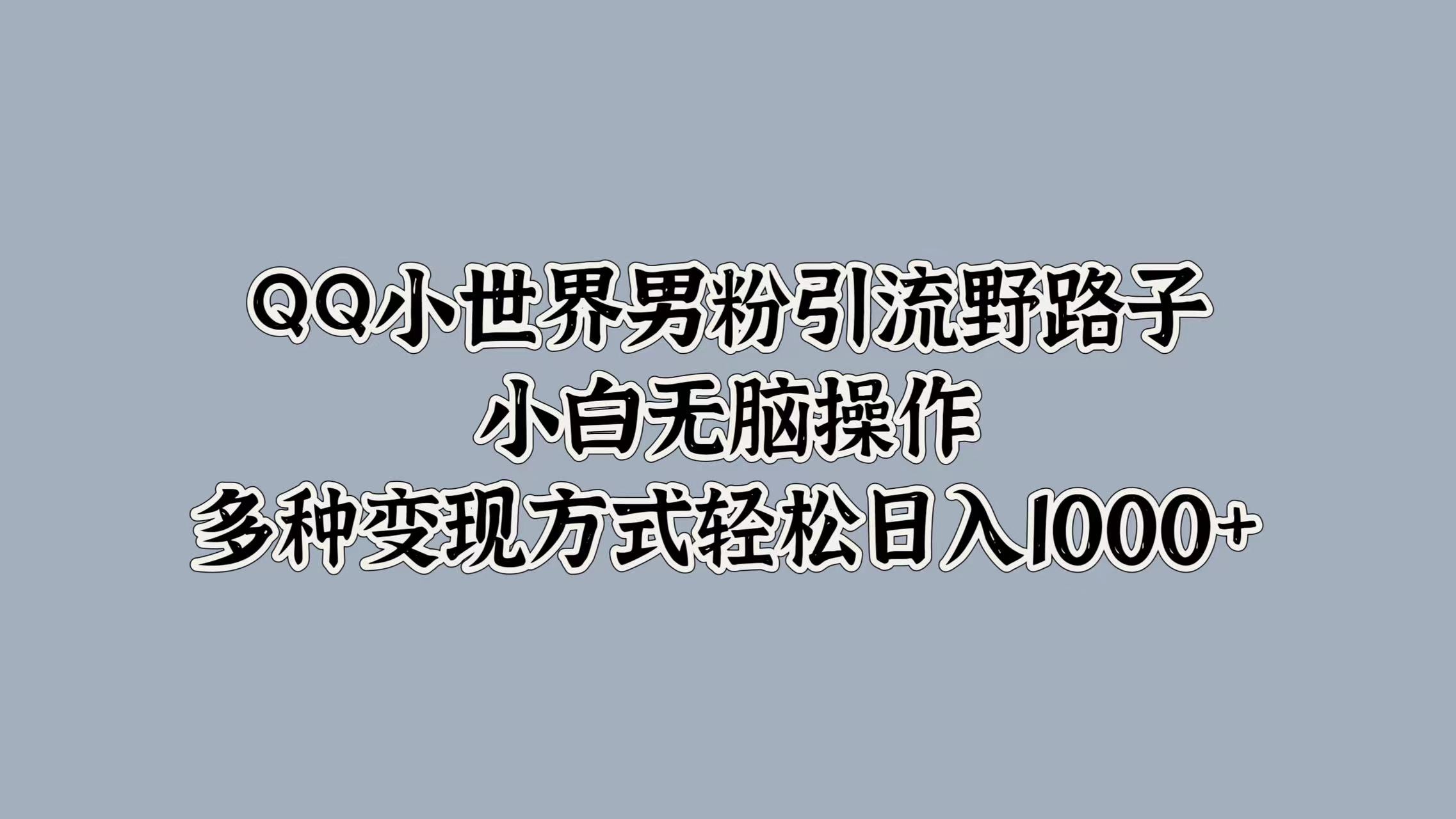QQ小世界男粉引流野路子，小白无脑操作，多种变现方式轻松日入1000+-天下副业