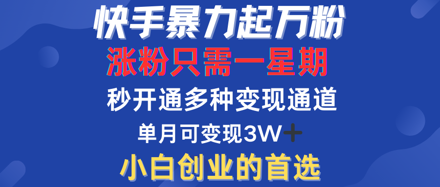 快手暴力起万粉，涨粉只需一星期！多种变现模式-天下副业