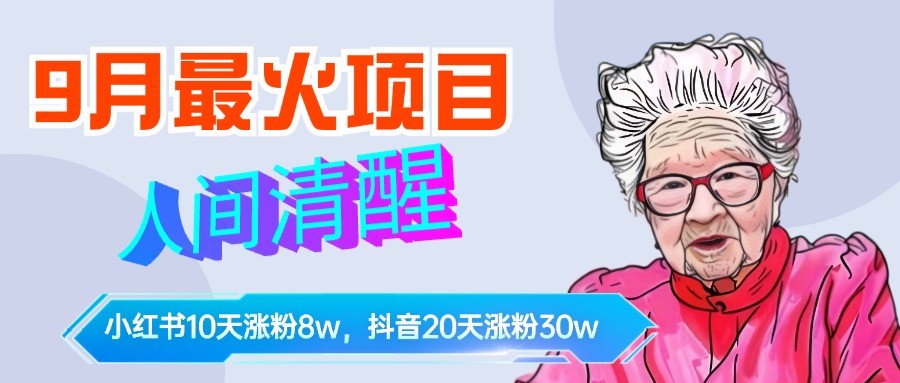 9月最火项目，人间清醒柒奶奶，10天小红薯涨粉8w+，单篇笔记报价1400.-天下副业