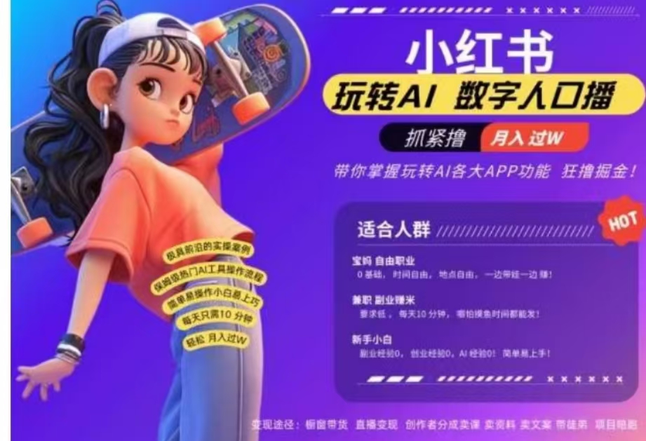 小红书数字人暴力起号，AI改写文案，流量火爆月入破W轻松拿捏，再也不用费劲录口播-天下副业
