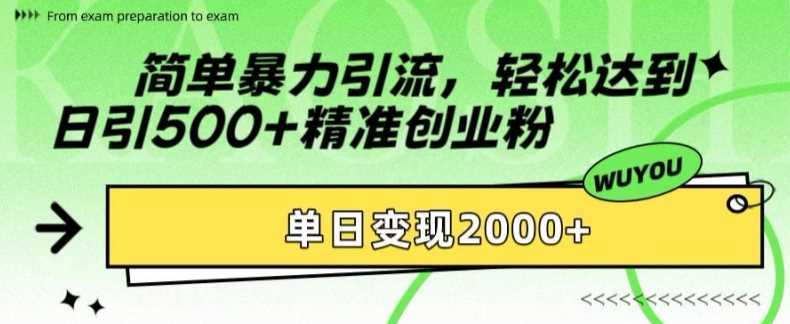 简单暴力引流轻松达到日引500+精准创业粉，单日变现2k【揭秘】-天下副业
