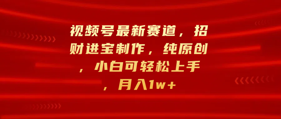 视频号最新赛道，招财进宝制作，纯原创，小白可轻松上手，月入1w+-天下副业