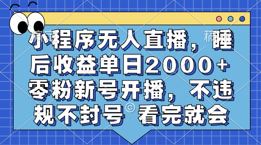 小程序无人直播，睡后收益单日2000+ 零粉新号开播，不违规不封号 看完就会-天下副业