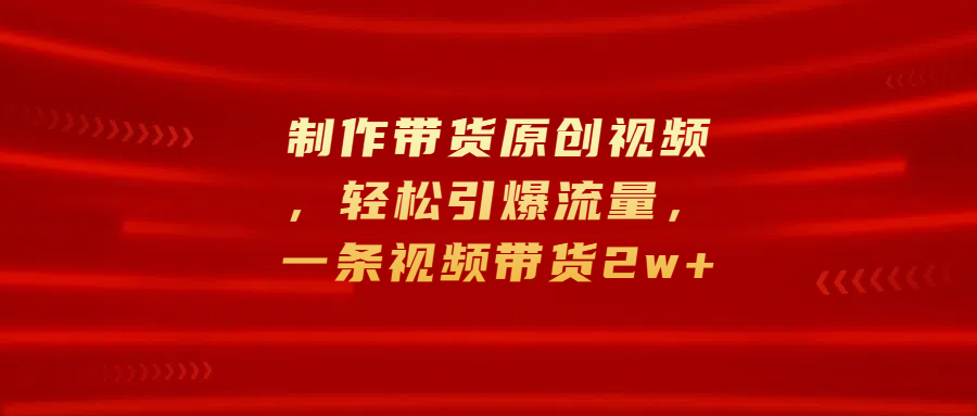 制作带货原创视频，轻松引爆流量，一条视频带货2w+-天下副业