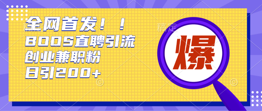 全网首发!BOOS直聘引流创业兼职粉，单号日引200+-天下副业