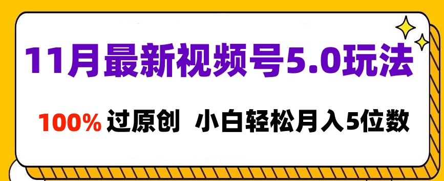 11月最新视频号5.0玩法，100%过原创，小白轻松月入5位数-天下副业