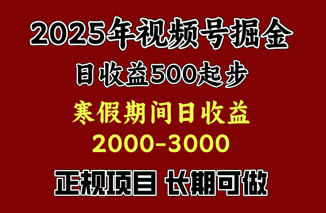 最新视频号项目，单账号日收益500起步，寒假期间日收益2000-3000左右，-天下副业