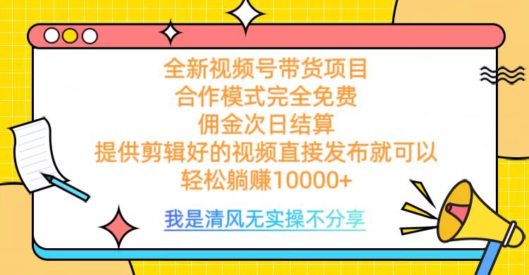 全网最新视频号带货，完全免费合作，佣金次日结算，轻松躺赚10000+-天下副业