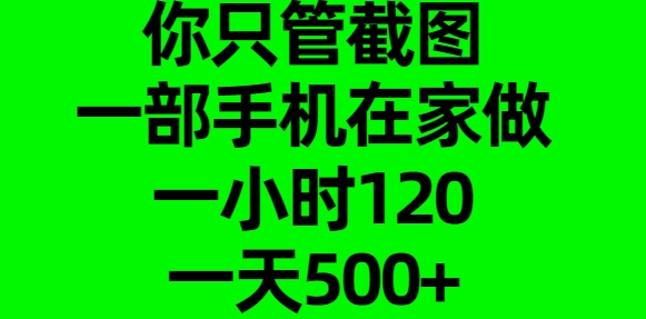 你只管截图，一部手机在家做，一小时120，一天500+-天下副业