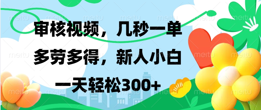 审核视频，几秒一单，多劳多得，新人小白一天轻松300+-天下副业