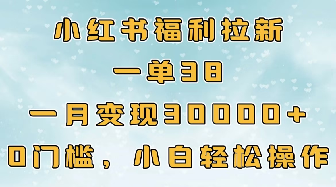 小红书福利拉新，一单38，一月30000＋轻轻松松，0门槛小白轻松操作-天下副业