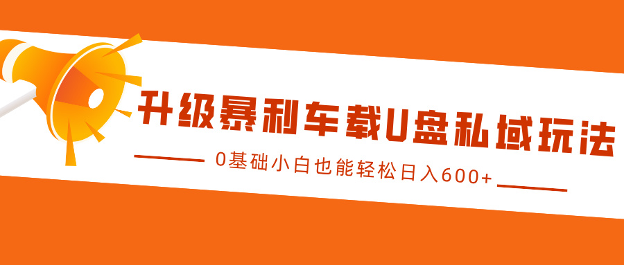 升级暴利车载U盘私域玩法，0基础小白也能轻松日入600+-天下副业