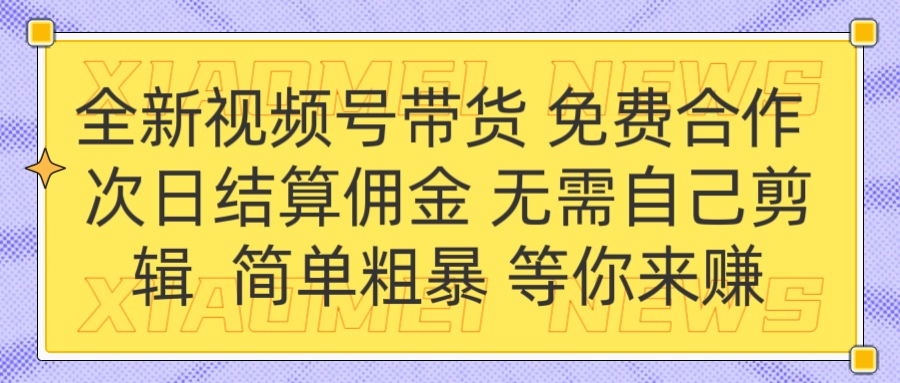 全新视频号 免费合作 佣金次日结算 无需自己剪辑-天下副业