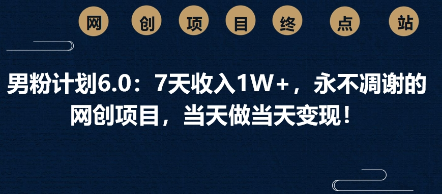 男粉计划6.0：7天收入1W+，永不凋谢的网创项目，当天做当天变现！-天下副业