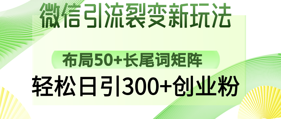 微信引流裂变新玩法：布局50+长尾词矩阵，轻松日引300+创业粉-天下副业