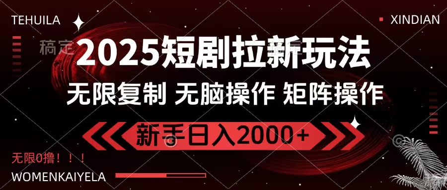 2025短剧拉新玩法，无需注册登录，无限0撸，无脑批量操作日入2000+-天下副业