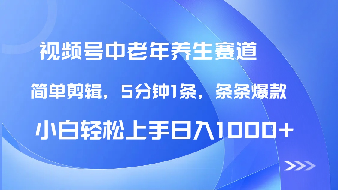 DeepSeek+既梦做视频号中老年养生赛道，条条爆款5分钟1条，轻松日入1000+-天下副业