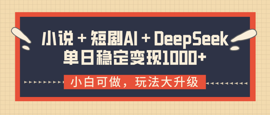 小说＋短剧AI＋DeepSeek结合变现，单日稳定变现1000+-天下副业