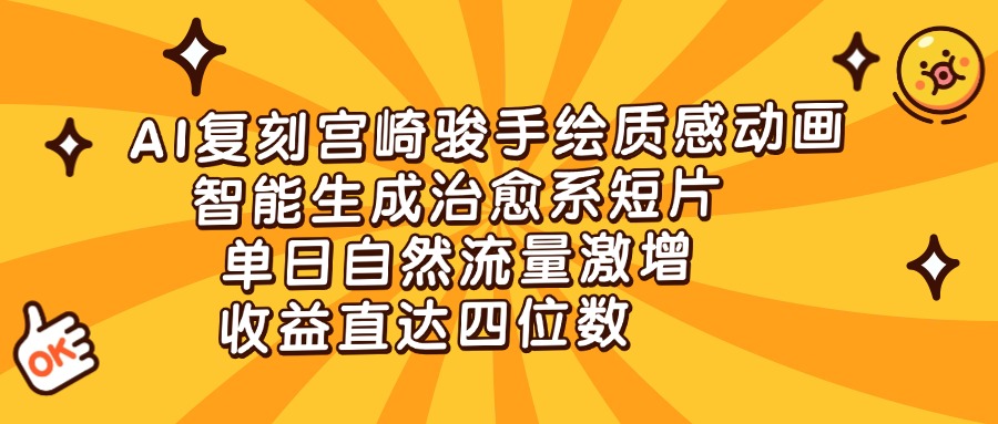 AI复刻宫崎骏手绘质感动画，智能生成治愈系短片，单日自然流量激增，收益直达四位数-天下副业