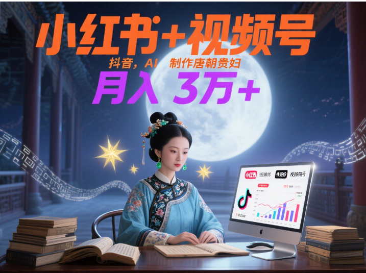 小红书+视频号+抖音，AI轻松制作唐朝贵妇IP，毒鸡汤、励志、减肥瘦身、养生赛道轻松切入，每天30分钟，轻松产出N条，月入3万+ -天下副业
