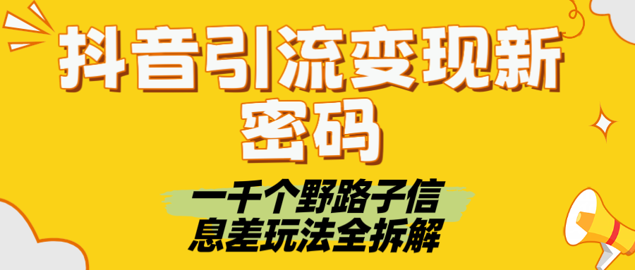 抖音引流变现新密码！一千个野路子信息差玩法全拆解-天下副业