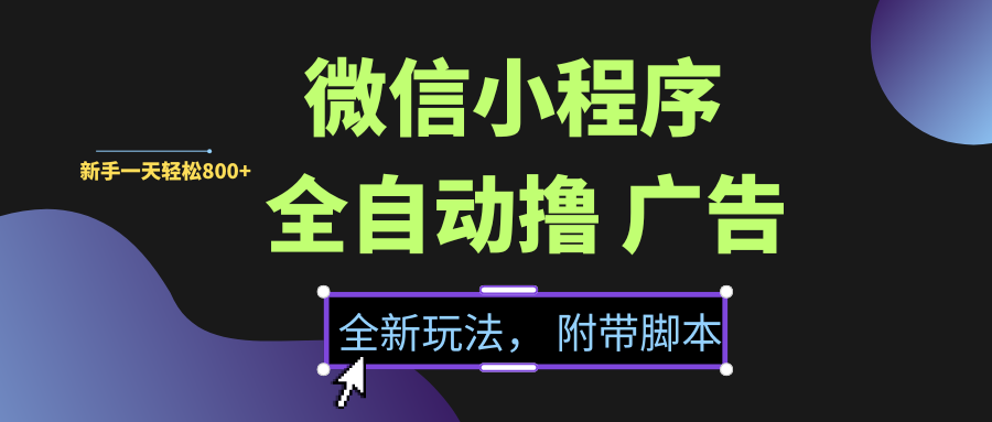 微信小程序挂机撸广告，全新玩法，新手一天轻松800+【附带脚本】-天下副业