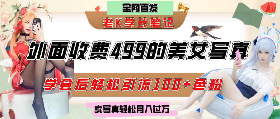 外面收费499的美女写真制作技术，学会后轻松引流色粉变现，日引100+色粉，轻松月入过万-天下副业