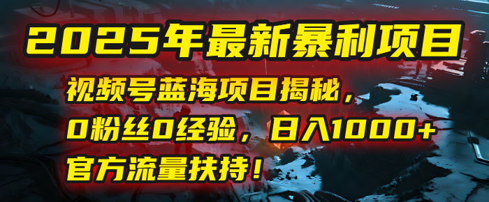 2025年最新暴利项目：视频号蓝海项目揭秘，0粉丝0经验，日入1000+，官方流量扶持！-天下副业