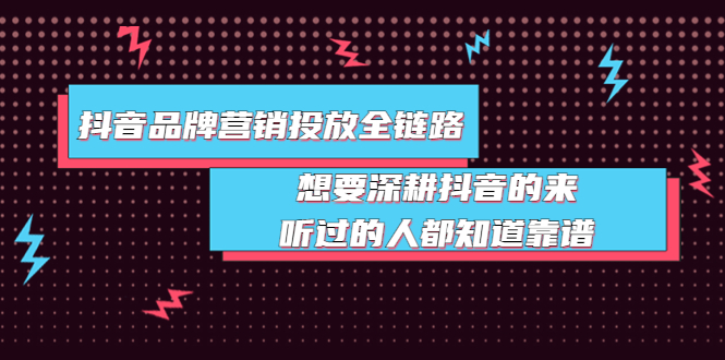 【副业项目4041期】抖音品牌营销投放全链路：想要深耕抖音的来，听过的人都知道靠谱-天下副业