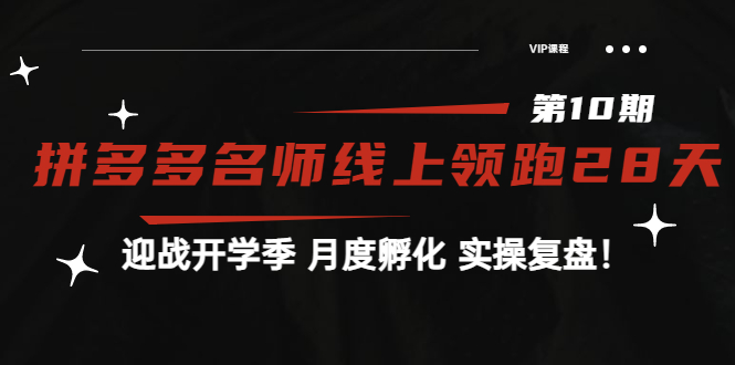 【副业项目4061期】《拼多多名师线上领跑28天-第10期》迎战开学季 月度孵化 实操复盘-天下副业