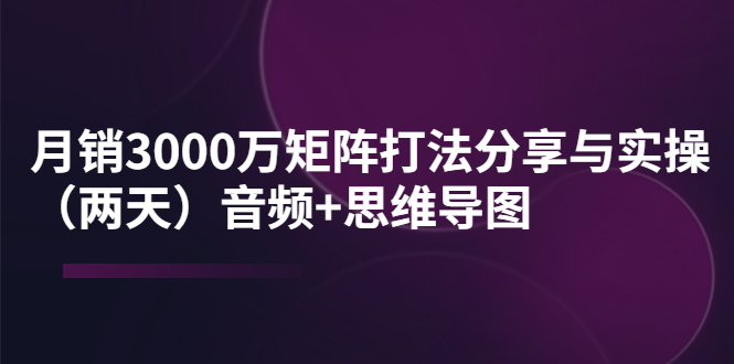 【副业项目4119期】某线下培训：月销3000万矩阵打法分享与实操（两天）音频+思维导图-天下副业