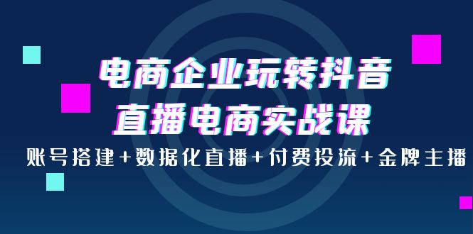 【副业项目4147期】电商企业玩转抖音直播电商实战课：账号搭建+数据化直播+付费投流+金牌主播-天下副业