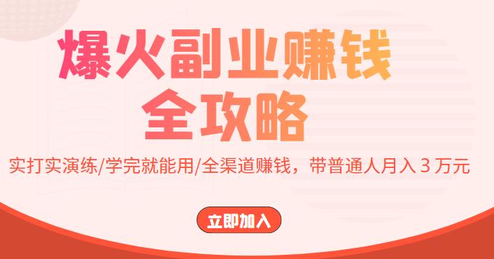 【副业项目4216期】爆火副业赚钱全攻略：实打实演练/学完就能用/全渠道赚钱，带普通人月入３万元-天下副业