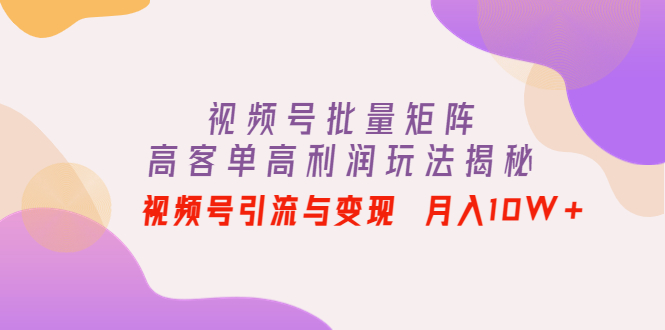 【副业项目4488期】视频号批量矩阵的高客单高利润玩法揭秘： 视频号引流与变现 月入10W+-天下副业