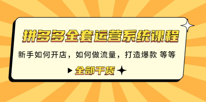 【副业项目4693期】拼多多全套运营系统课程：新手如何开店 如何做流量 打造爆款 等等 全部干货-天下副业