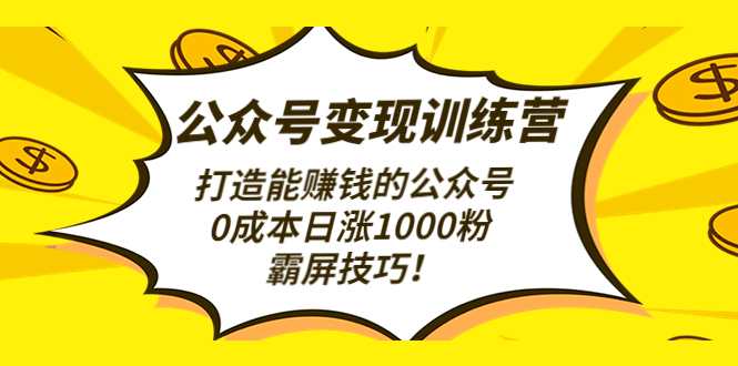 【副业项目4828期】公众号变现训练营（第3期）打造能赚钱的公众号，0成本日涨1000粉，霸屏技巧-天下副业