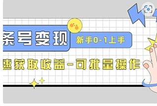 【副业项目4839期】2023头条号实操变现课：新手0-1轻松上手，快速获取收益-可批量操作-天下副业