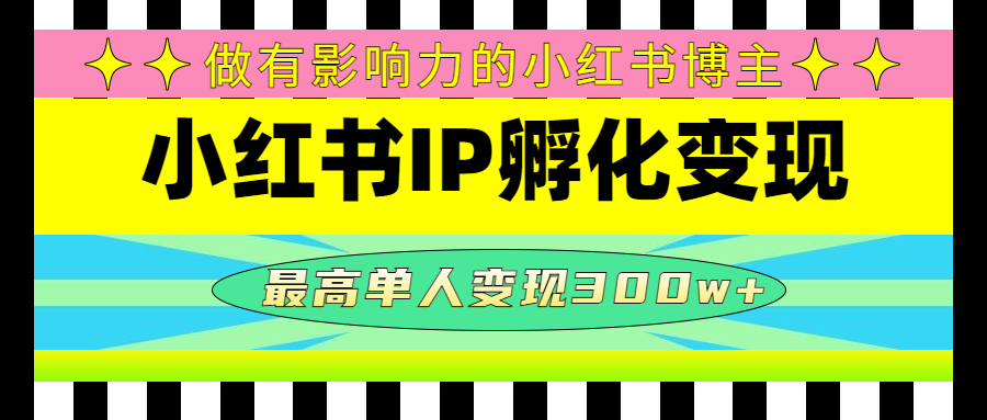 【副业项目4851期】某收费培训-小红书IP孵化变现：做有影响力的小红书博主，最高单人变现300w+-天下副业