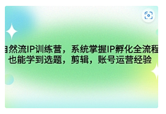 【副业项目4920期】自然流IP训练营，系统掌握IP孵化全流程，也能学到选题，剪辑，账号运营经验-天下副业