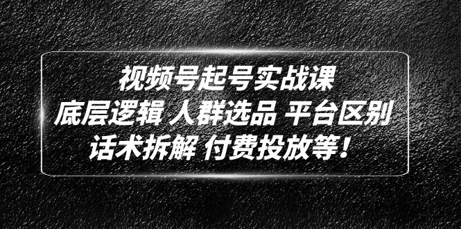 【副业项目5124期】视频号起号实战课：底层逻辑 人群选品 平台区别 话术拆解 付费投放等-天下副业