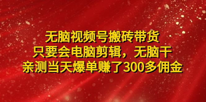 【副业项目5070期】无脑视频号搬砖带货，只要会电脑剪辑，无脑干，亲测当天爆单赚了300多佣金-天下副业