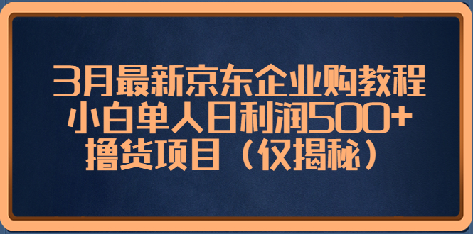 【副业项目5406期】3月最新京东企业购教程，小白单人日利润500+撸货项目（仅揭秘）-天下副业