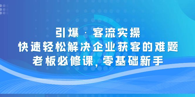 【副业项目5343期】引爆·客流实操：快速轻松解决企业获客的难题，老板必修课，零基础新手-天下副业