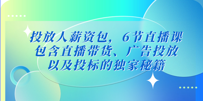 【副业项目5204期】投放人薪资包，6节直播课，包含直播带货、广告投放、以及投标的独家秘籍-天下副业