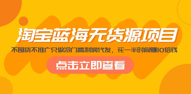 【副业项目5235期】淘宝蓝海无货源项目，不囤货不推广只做冷门高利润代发，花一半时间赚10倍钱-天下副业