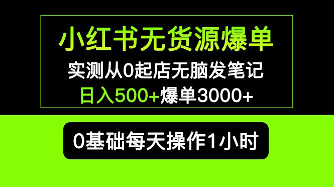 【副业项目5585期】小红书无货源爆单 实测从0起店无脑发笔记 日入500+爆单3000+长期项目可多店-天下副业