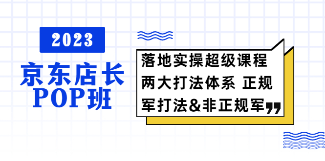 【副业项目5761期】2023京东店长·POP班 落地实操超级课程 两大打法体系 正规军&非正规军-天下副业